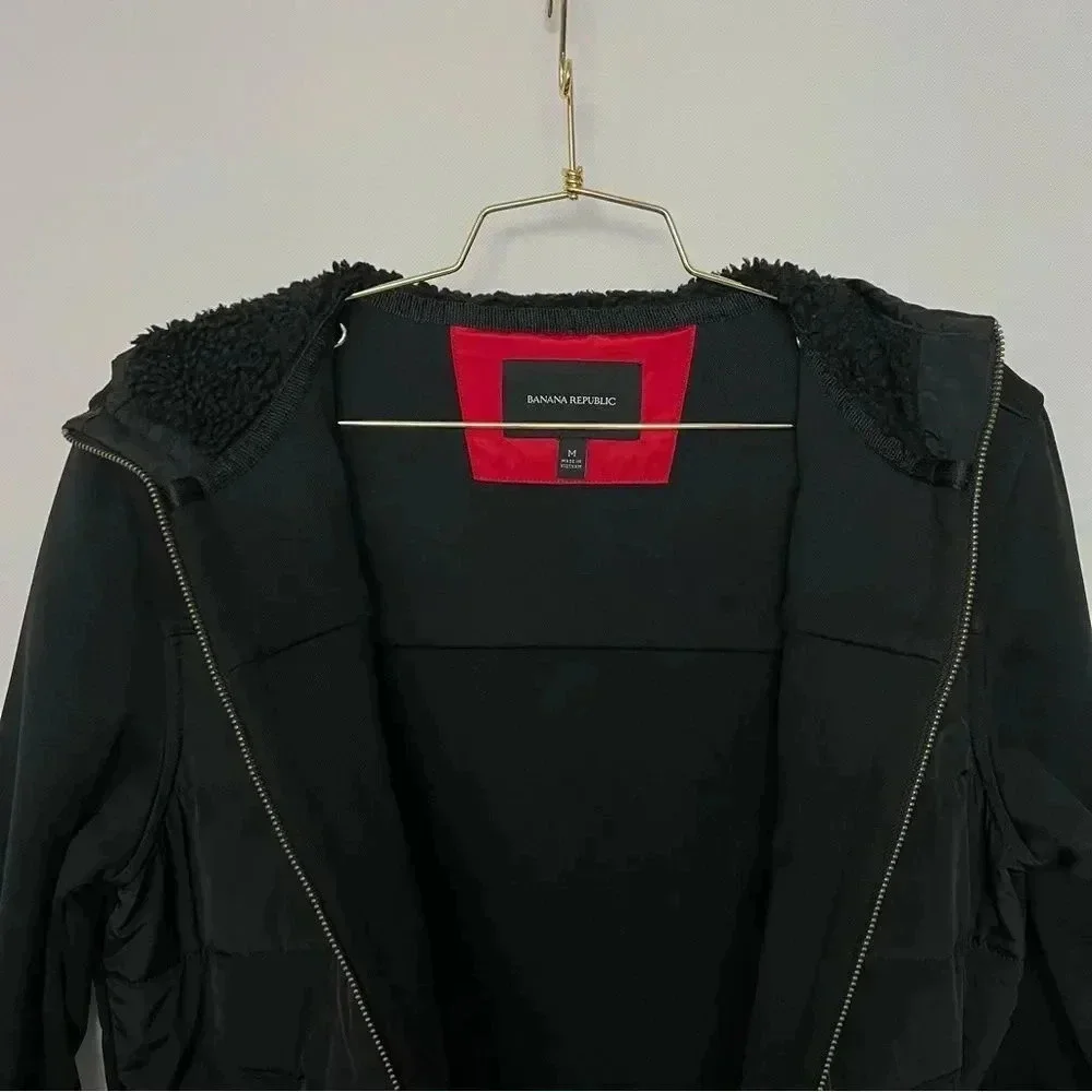 Banana Republic Black Jacket With Sherpa Hooded Scuba Arms Size Medium